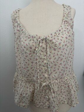 Madewell Cream Floral Ruffle Tie-Front Tank Final Sale